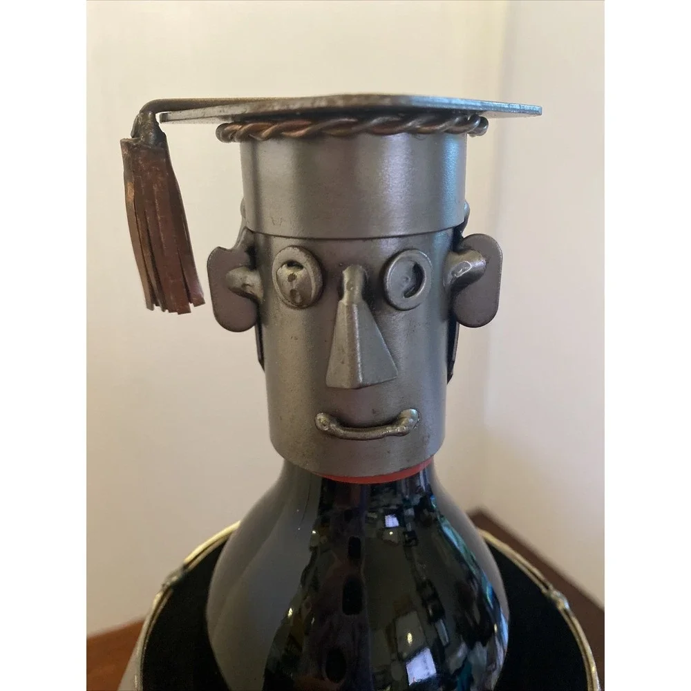 H & K  Steel Sculpture Wine Bottle Holder ,‎ Graduate, Man Cave